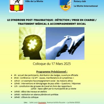 Colloque à La Motte 83920 (France) – Le Syndrome de Stress Post-Traumatique